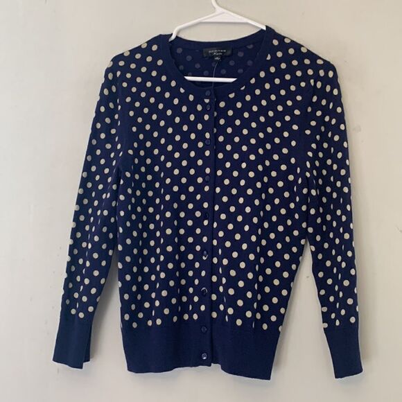 SPENSE SWEATER Navy and tan polka dot cardigan Size M NWT - Picture 3 of 8